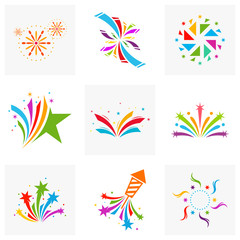 Fototapeta na wymiar Set of Firework line icon and happy new year firework vector design, Creative icon, design concept