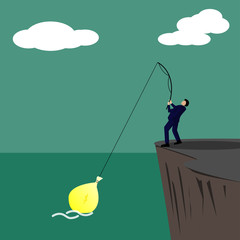 Business team fishing coins. Concept business currency vector illustration, Flat business character, Cartoon style design.