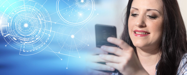 Young woman using mobile phone; panoramic banner