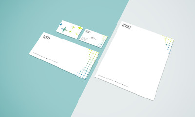 set of stationery with star design, business stationery, sparkle design, clean and minimal stationery, business card, envelope, letterhead, office