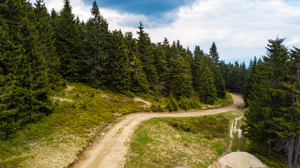 Obraz premium Aerial view from the heights of the road that runs through the Slovak Mountains