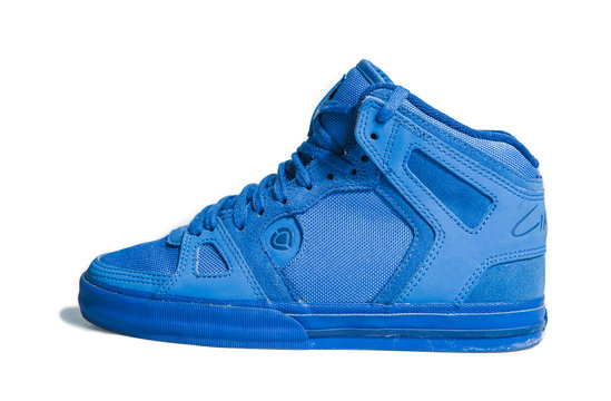 London, England, 24/10/2019 C1rca or Circa 99 Womens blue Leather Dutch Blue shoes isolated on white background shot professionallyy in studio retro vintage skate shoes kept good condition