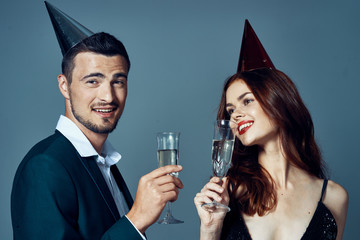 young couple celebrating with champagne