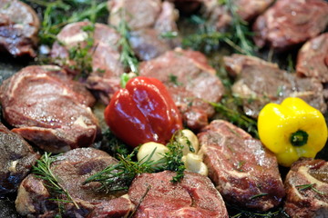 grilled meat with rosemary and pepper