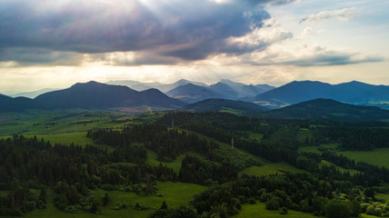 Morning aerial view of Tatra mountains in Slovakia