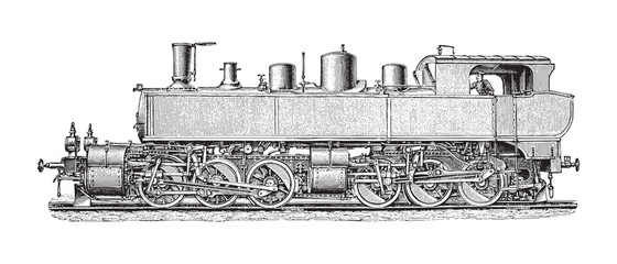 Old steam locomotives / vintage illustration from Meyers Konversations-Lexikon 1897