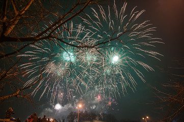 Fototapeta premium dark green new year's eve fireworks