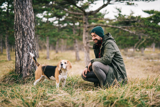 Man and his dog in nature