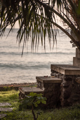 Decorative stone staircase on the ocean. Bali