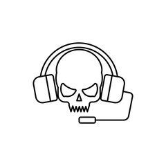 Headphone skull icon. Outline thin line Flat illustration. Isolated on white background. 