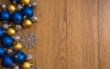 christmas balls on wooden background