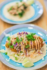 Freshly made vegan Baja fish taco