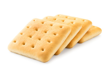 Square cookie lies in a row on a white background.
