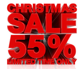 CHRISTMAS SALE LIMITED TIME ONLY 55 % word on white background 3d rendering