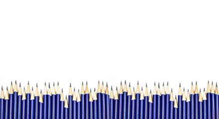 A lot of Blue pencils arranged in a white background