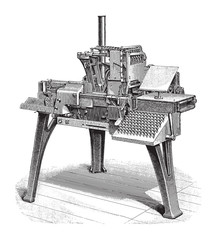 Linotype and typecasting machine (Monoline) / vintage illustration from Meyers Konversations-Lexikon 1897 - obrazy, fototapety, plakaty