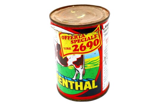 Italy &ndash; August 19, 2019: SIMMENTHAL Vintage Tin Can. Simmenthal is a brand producing a boiled Beef in Jelly by Bolton Food