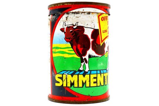 Italy &ndash; August 19, 2019: SIMMENTHAL Vintage Tin Can. Simmenthal is a brand producing a boiled Beef in Jelly by Bolton Food