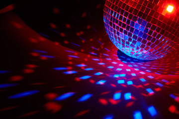 Glittering mirror disco ball. Nightclub. For advertising or web design. Entertainment, disco or...