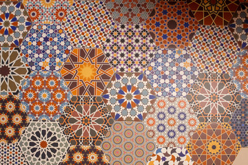 Fototapeta premium Ceramic tiles texture and background, hexagonal patterns