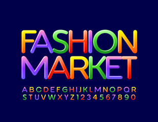Vector colorful Banner Fashion Market. Modern Bright Font. Stylish Alphabet Letters and Numbers.