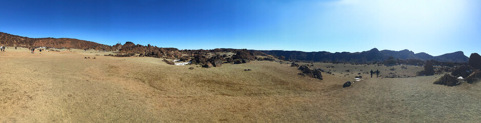 Tenerife, Canary Islands, Spain, Teide National Park. Panoramic view. Bright blue sky