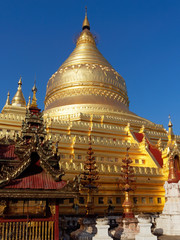 The scenery of Shwezigon Pagoda in Bagan, Myanmar, which is the tourist destination in Bagan.