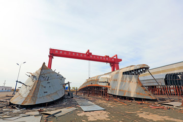 ship in building in a shipyard, Tangshan City, Hebei, China