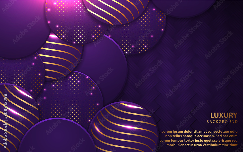 Poster abstract circle overlapping layers background a combination with golden texture line decoration. blu