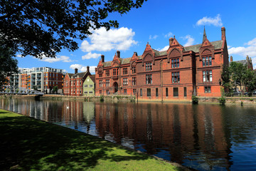 Buildings along the river Great Ouse embankment, Bedford town  Bedfordshire County, England, UK © Dave Porter Photos