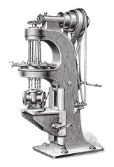 Old drilling machine / vintage illustration from Meyers Konversations-Lexikon 1897