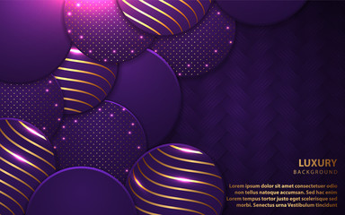 Fototapeta premium Abstract circle overlapping layers background a combination with golden texture line decoration. Blue purple luxury premium concept vector design template for element modern cover, banner, card