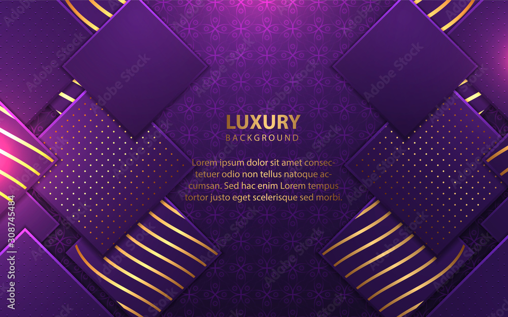 Poster abstract square overlapping layers background a combination with golden texture line decoration. blu