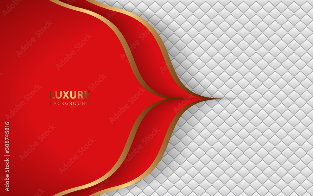 Poster abstract red overlapping layers on white leather background a combination with golden texture line d