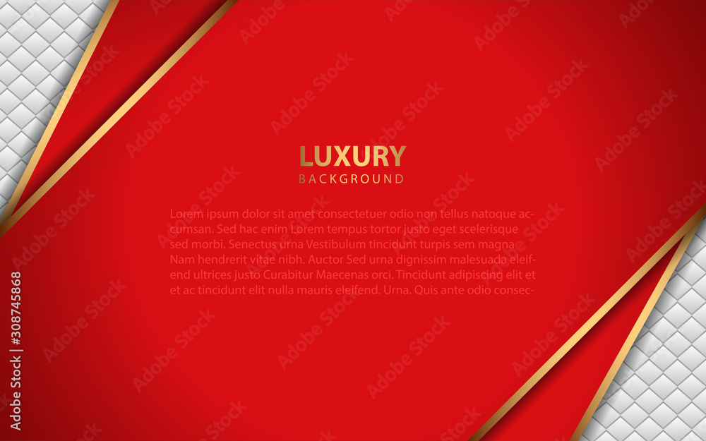 Aufkleber abstract red overlapping layers on white leather background a combination with golden texture line d