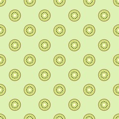 Fototapeta na wymiar Juicy kiwi. Tasty fruit. Cut in half. Minimalistic icon. Colorful graphic vector seamless pattern. Cartoon style, simple flat design. Trendy illustration. Green background. Equal interval