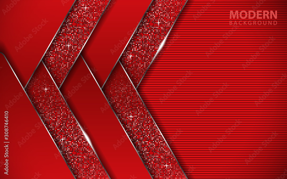 Poster abstract red overlapping layers background a combination with silver texture line and glitters decor