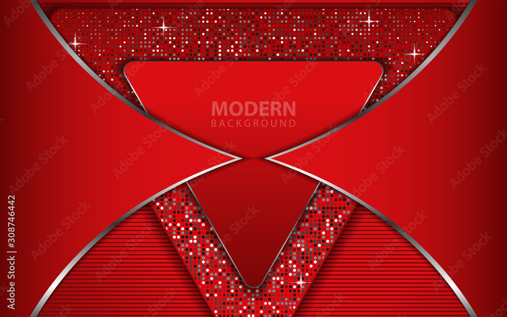 Aufkleber abstract red overlapping layers background a combination with silver texture line and glitters decor