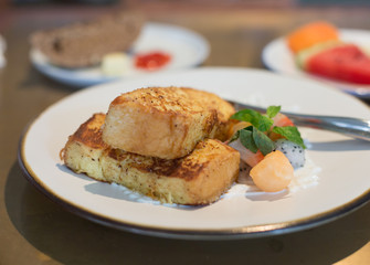 French Toast Served with Fruits