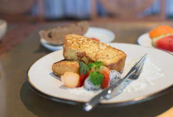 French Toast Served with Fruits