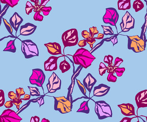 Seamless floral pattern with Japanese quince flowers and ornamental decorative background. Vector pattern. Print for textile, cloth, wallpaper, scrapbooking