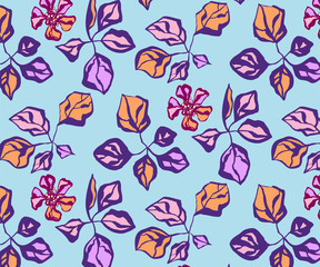 Seamless floral pattern with Japanese quince flowers and ornamental decorative background. Vector pattern. Print for textile, cloth, wallpaper, scrapbooking