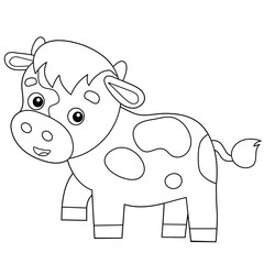 Coloring Page Outline of cartoon calf or kid of cow. Farm animals. Coloring book for kids.