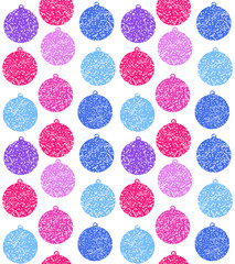 Christmas balls with snow. Seamless colorful pattern