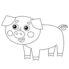 Coloring Page Outline of cartoon pig or swine. Farm animals. Coloring book for kids.