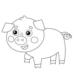 Coloring Page Outline of cartoon little piggy. Farm animals. Coloring book for kids.