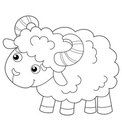 Coloring Page Outline of cartoon sheep. Farm animals. Coloring book for kids.