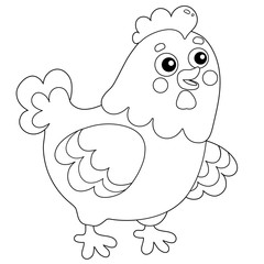 Coloring Page Outline of cartoon chicken or hen. Farm animals. Coloring book for kids.