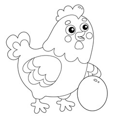 Coloring Page Outline of cartoon chicken or hen with egg. Farm animals. Coloring book for kids.