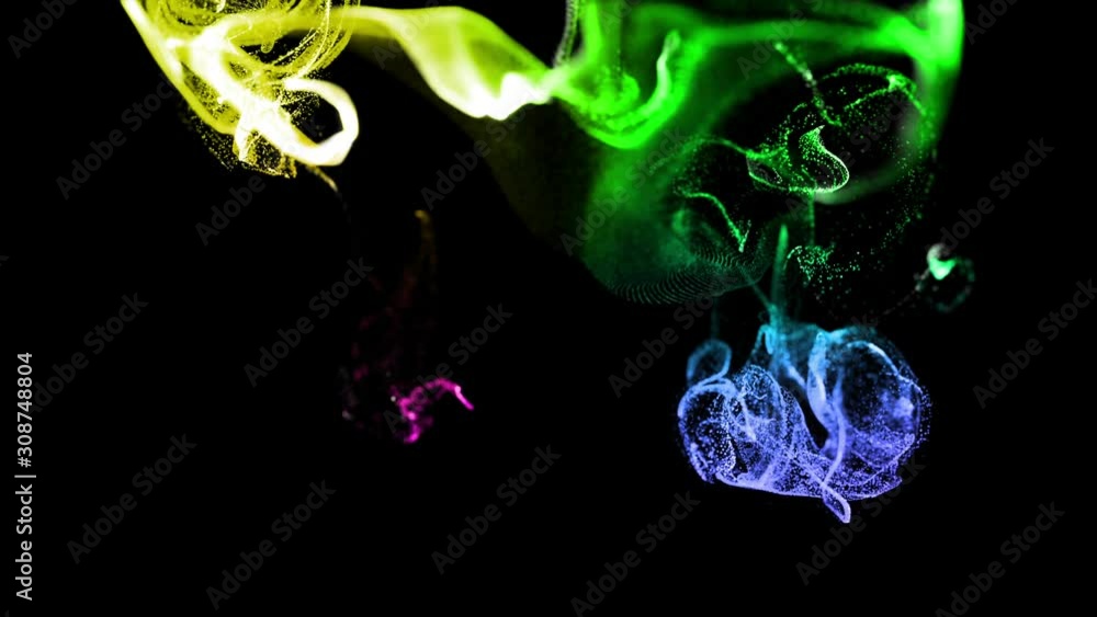 Poster abstract animation background of luminous particles, beautiful effect of glow particles in liquid st
